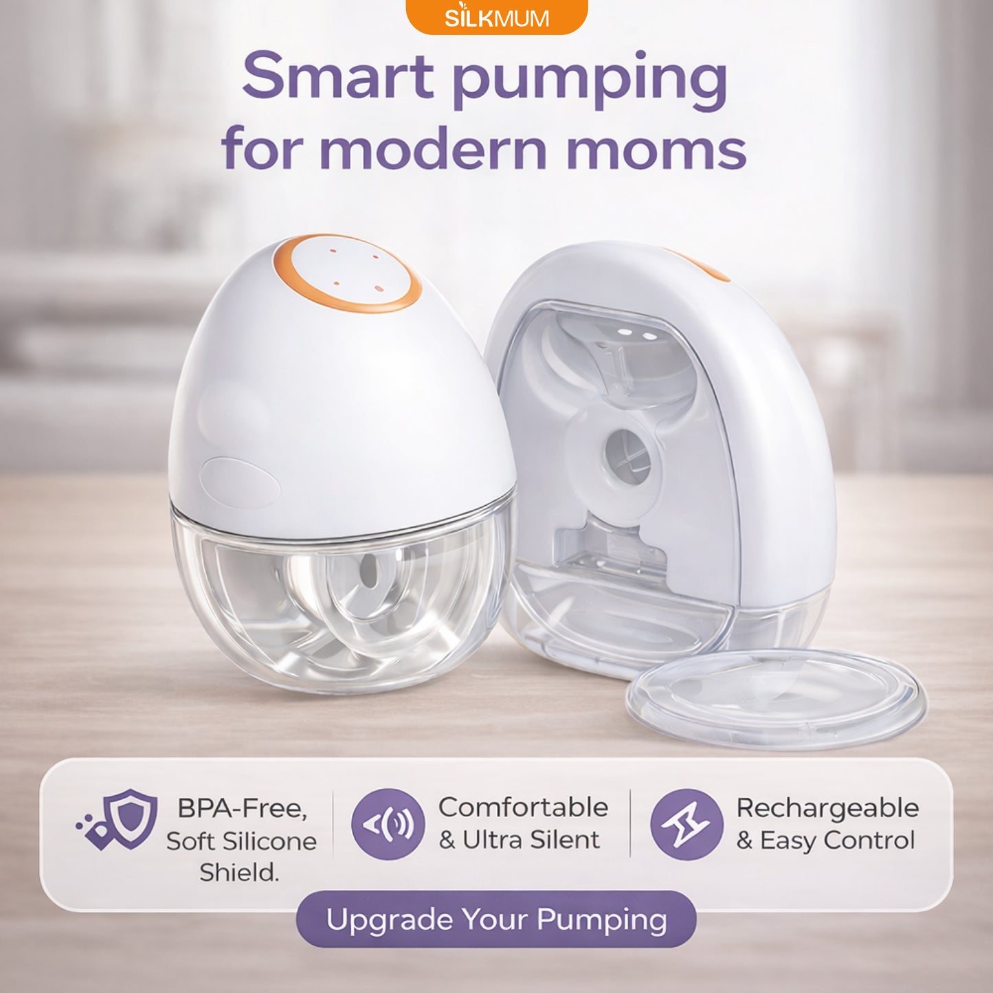 SilkMum S1 – Wearable Electric Breast Pump with Ultra-Quiet and Slim Body