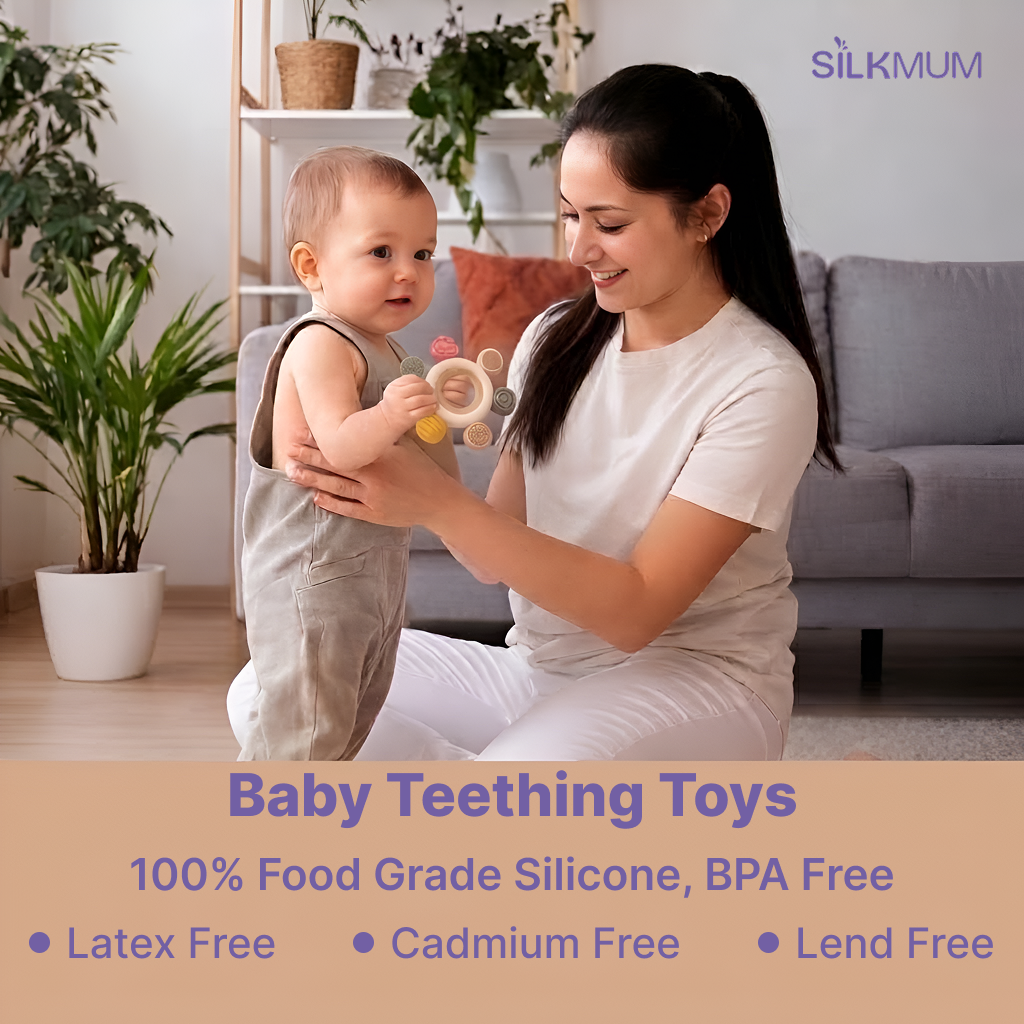 Silkmum Organic Baby Teether – BPA Free Silicone + Natural Wood