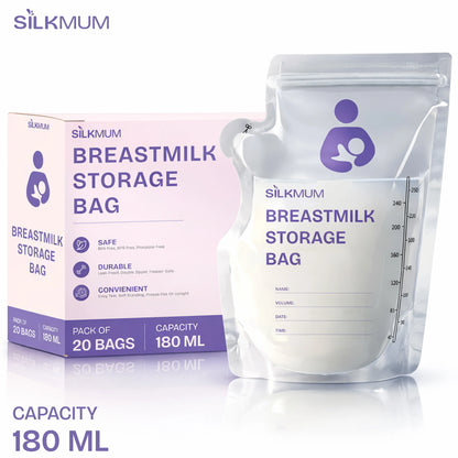 Silkmum Breastmilk Storage Bags: Pre-Sterilized, Leak-Proof Double Seal, BPA-Free, Self-Standing & Freezer Safe - Silkmum