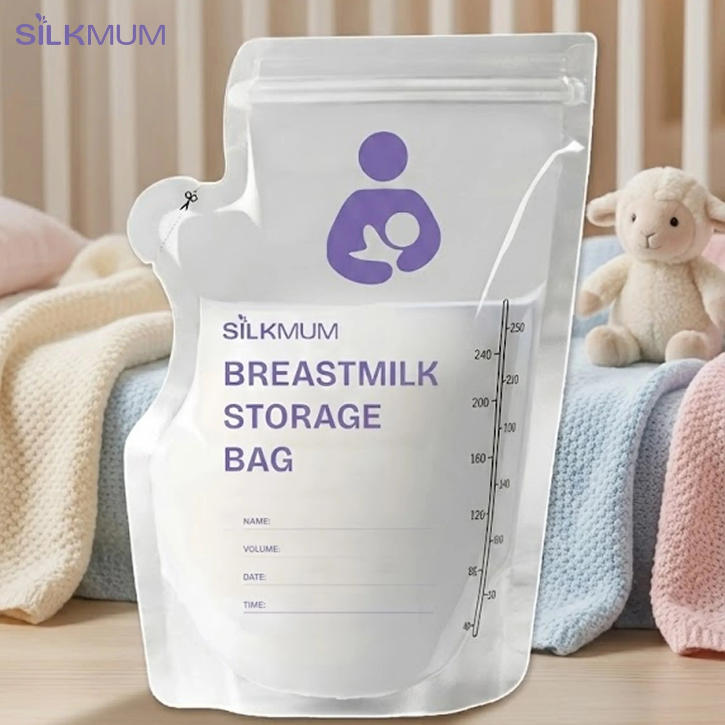 Silkmum Breastmilk Storage Bags: Pre-Sterilized, Leak-Proof Double Seal, BPA-Free, Self-Standing & Freezer Safe - Silkmum