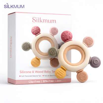 Silkmum Organic Baby Teether – BPA Free Silicone + Natural Wood