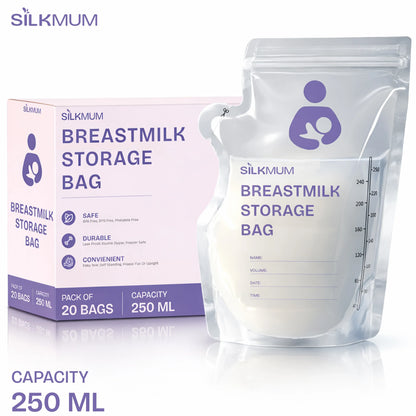 Silkmum Breastmilk Storage Bags: Pre-Sterilized, Leak-Proof Double Seal, BPA-Free, Self-Standing & Freezer Safe - Silkmum