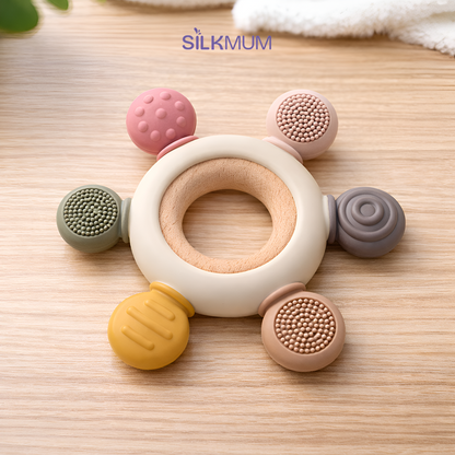 Silkmum Organic Baby Teether – BPA Free Silicone + Natural Wood