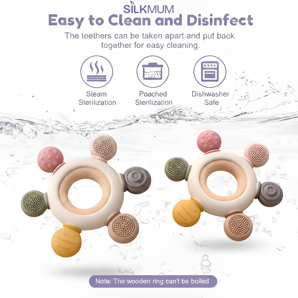Silkmum Organic Baby Teether – BPA Free Silicone + Natural Wood