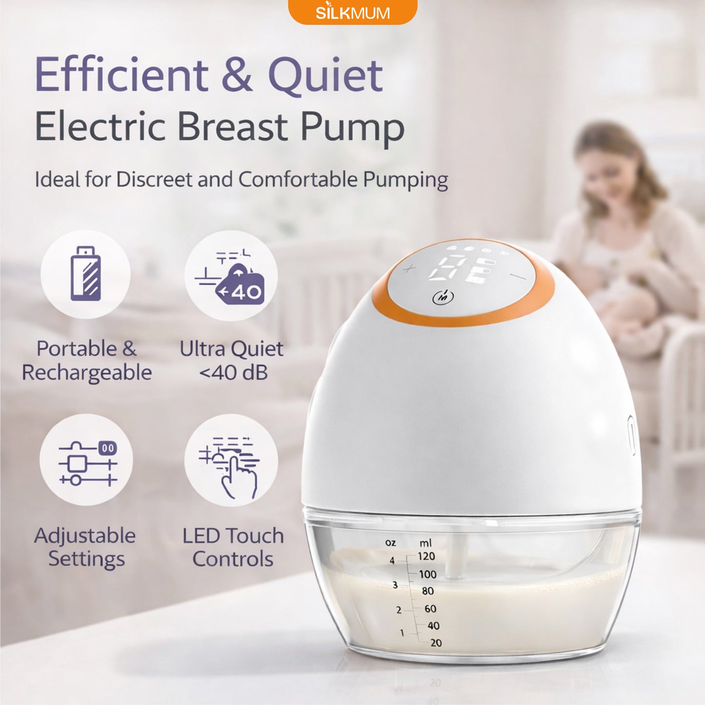 SilkMum S1 – Wearable Electric Breast Pump with Ultra-Quiet and Slim Body