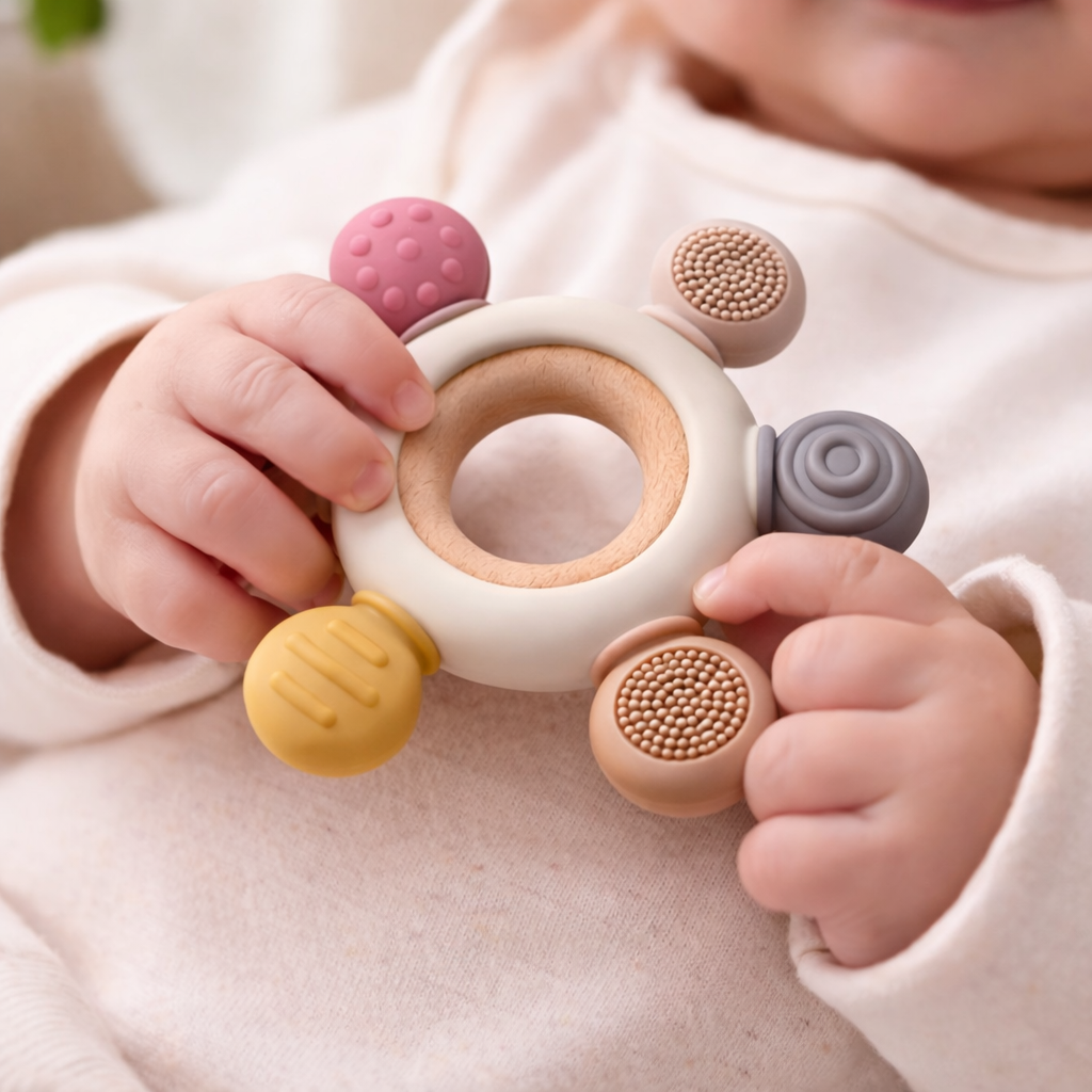 Silkmum Organic Baby Teether – BPA Free Silicone + Natural Wood